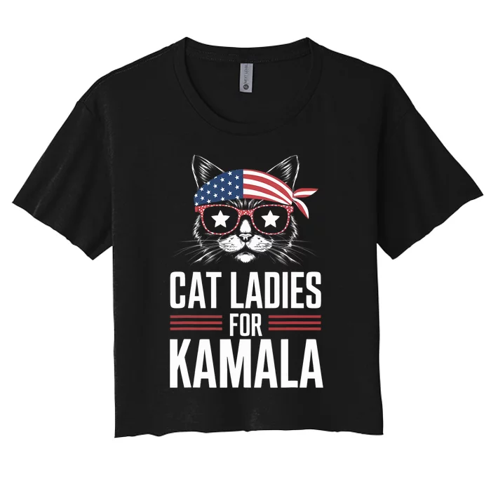 Cat Ladies For Kamala Funny Cat 2024 President Kamala Harris Trending Now Women's Crop Top Tee