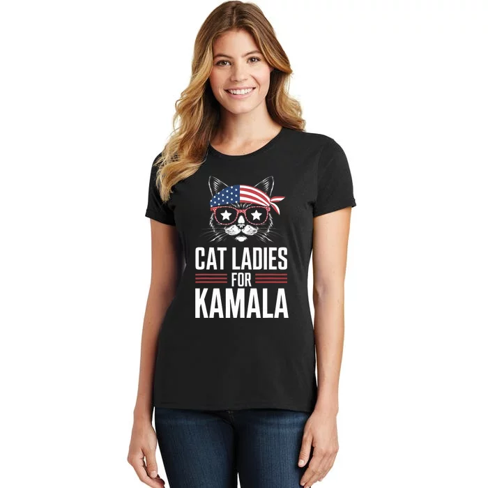 Cat Ladies For Kamala Funny Cat 2024 President Kamala Harris Trending Now Women's T-Shirt