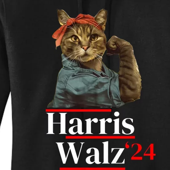 Cat Ladies For Kamala Walz Funny Cat 2024 President Women's Pullover Hoodie