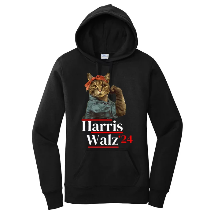 Cat Ladies For Kamala Walz Funny Cat 2024 President Women's Pullover Hoodie