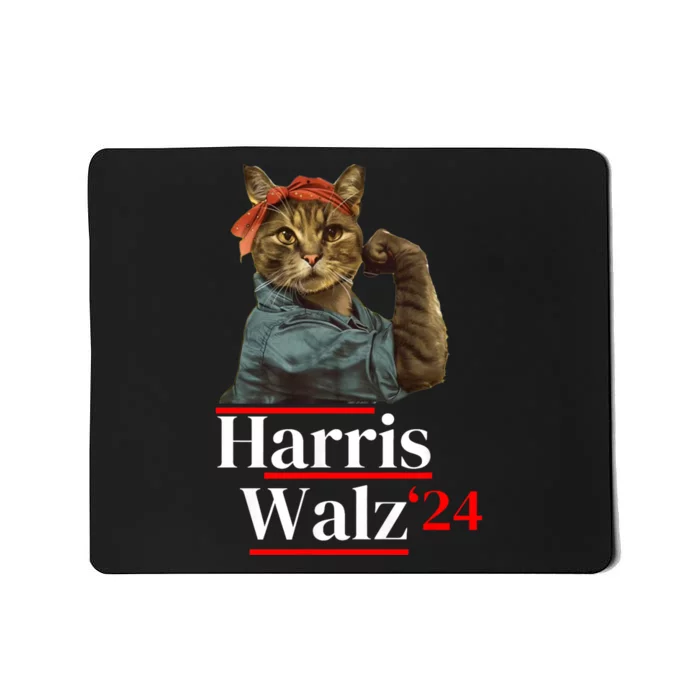 Cat Ladies For Kamala Walz Funny Cat 2024 President Mousepad