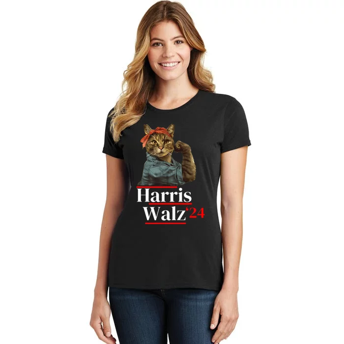 Cat Ladies For Kamala Walz Funny Cat 2024 President Women's T-Shirt