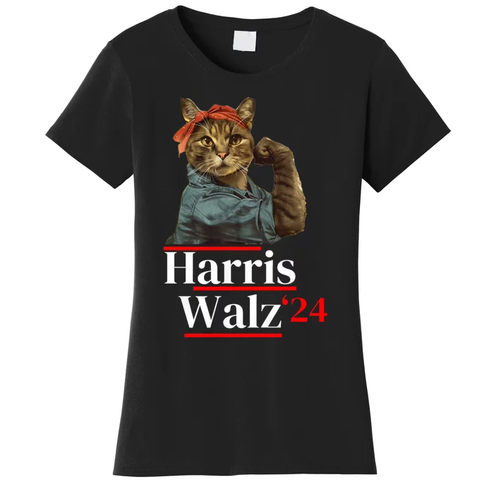 Cat Ladies For Kamala Walz Funny Cat 2024 President Women's T-Shirt