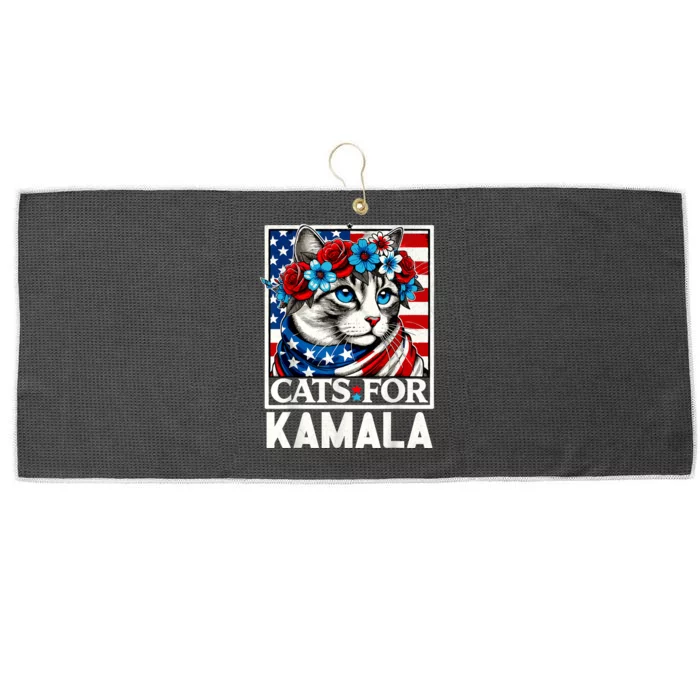 Cat Ladies For Kamala Funny Cat 2024 President Kamalaharris Large Microfiber Waffle Golf Towel