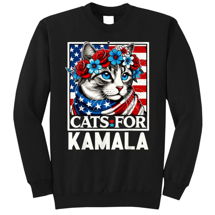 Cat Ladies For Kamala Funny Cat 2024 President Kamalaharris Tall Sweatshirt