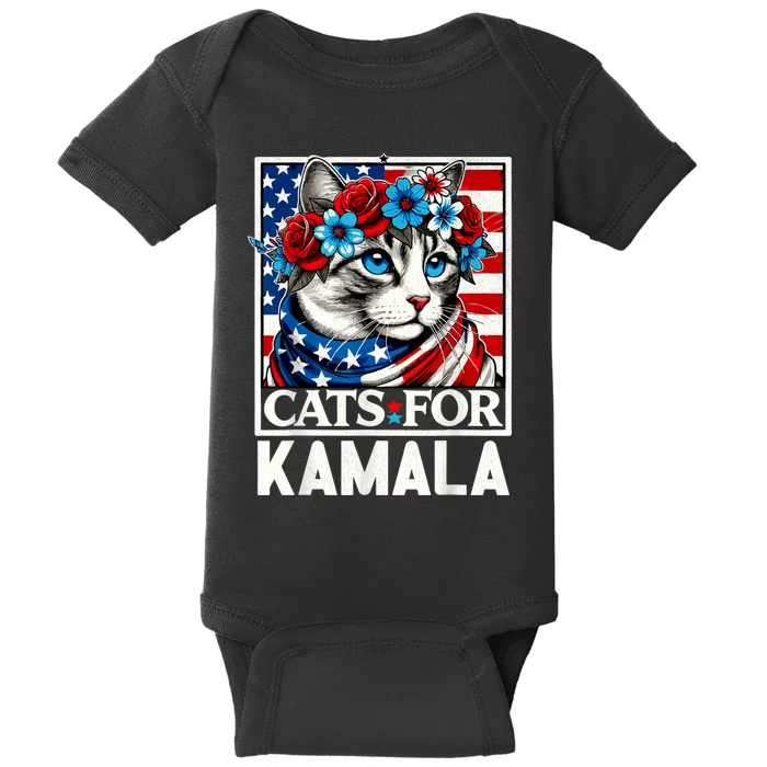 Cat Ladies For Kamala Funny Cat 2024 President Kamalaharris Baby Bodysuit