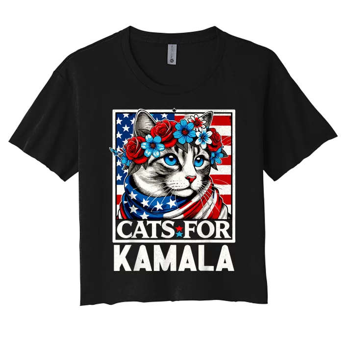 Cat Ladies For Kamala Funny Cat 2024 President Kamalaharris Women's Crop Top Tee