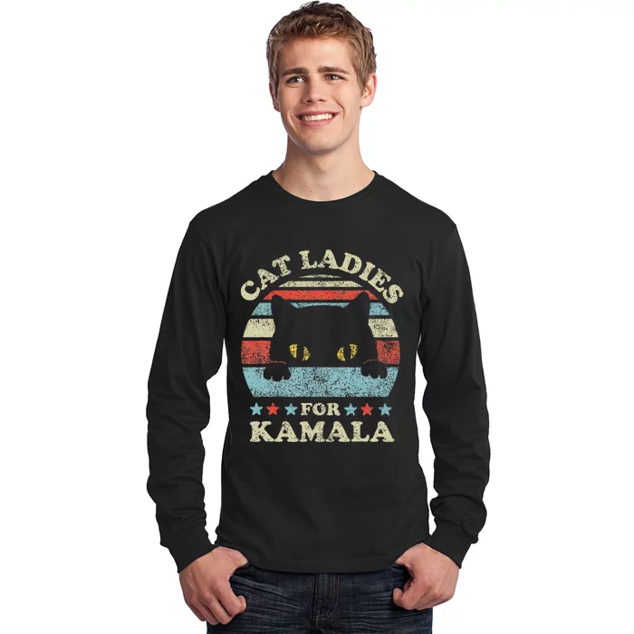 Cat Ladies For Kamala Harris Merch President 2024 Long Sleeve Shirt