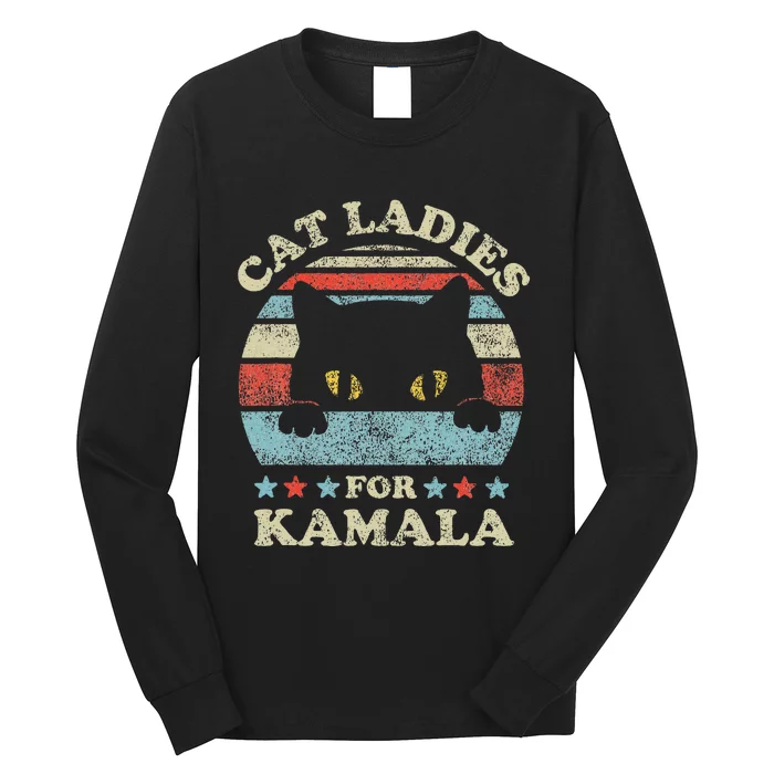 Cat Ladies For Kamala Harris Merch President 2024 Long Sleeve Shirt