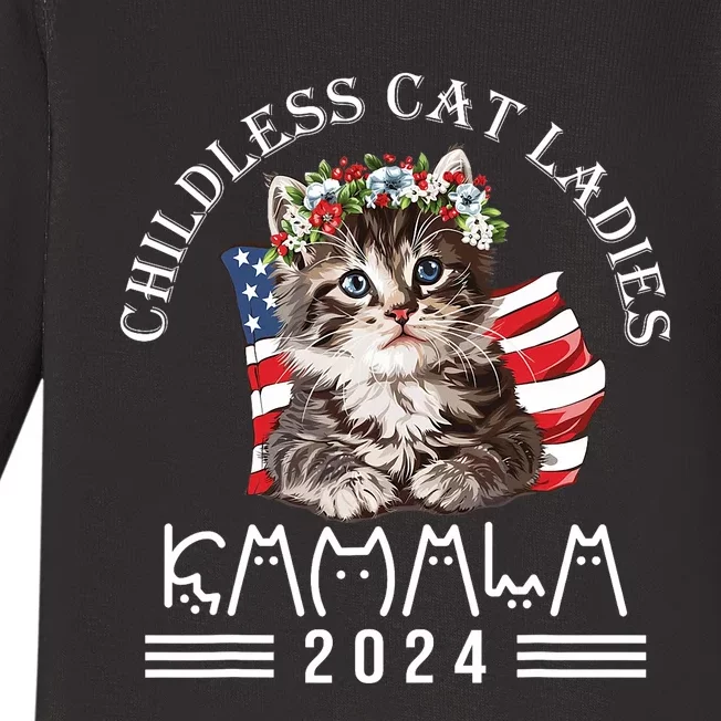 Cat Lady Fun Childless Cat Ladies 2024 Baby Long Sleeve Bodysuit