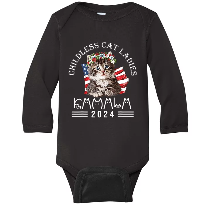 Cat Lady Fun Childless Cat Ladies 2024 Baby Long Sleeve Bodysuit