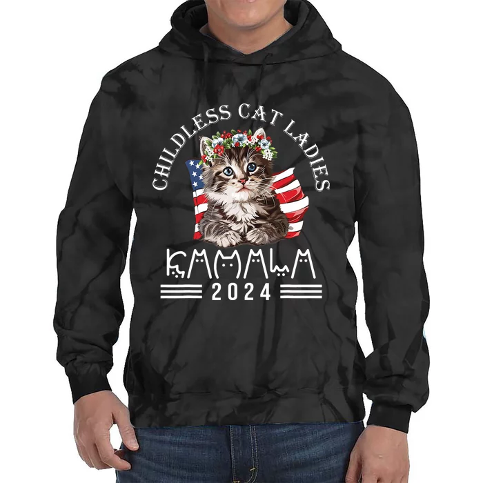 Cat Lady Fun Childless Cat Ladies 2024 Tie Dye Hoodie