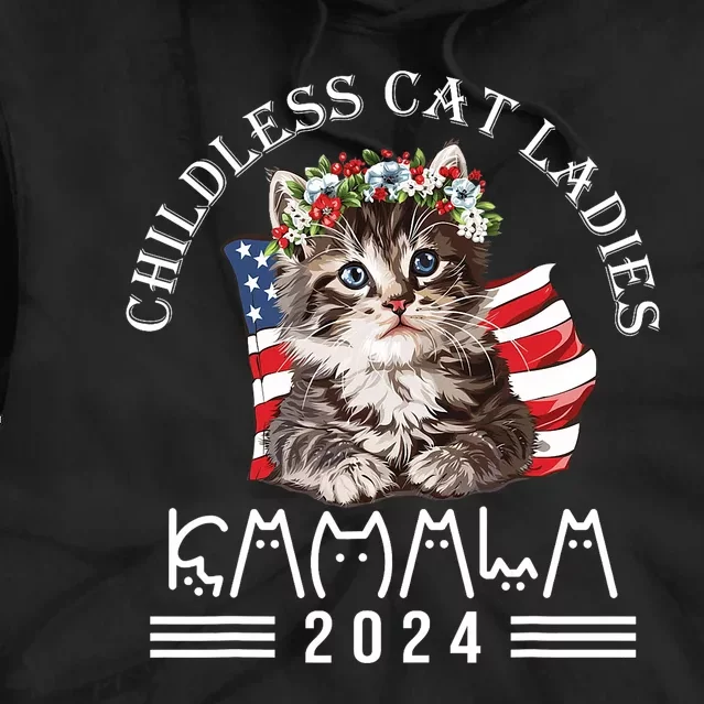 Cat Lady Fun Childless Cat Ladies 2024 Tie Dye Hoodie