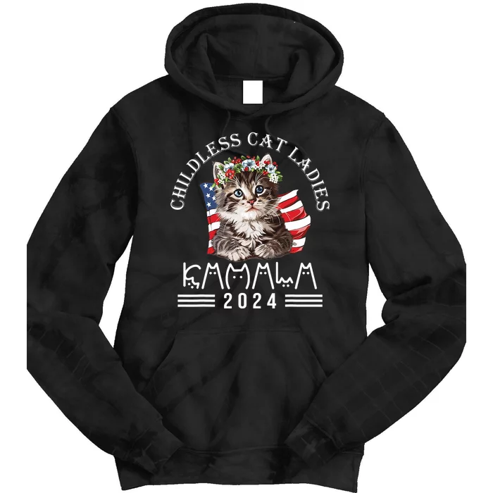 Cat Lady Fun Childless Cat Ladies 2024 Tie Dye Hoodie