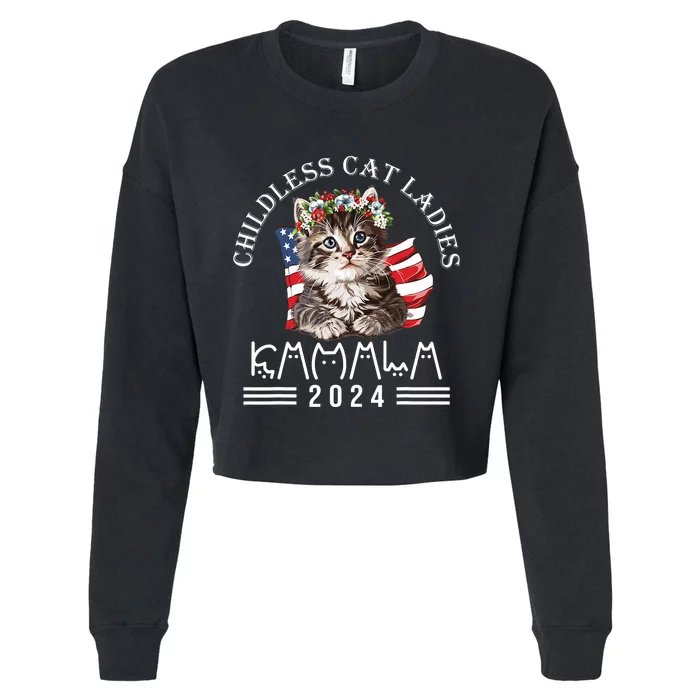 Cat Lady Fun Childless Cat Ladies 2024 Cropped Pullover Crew