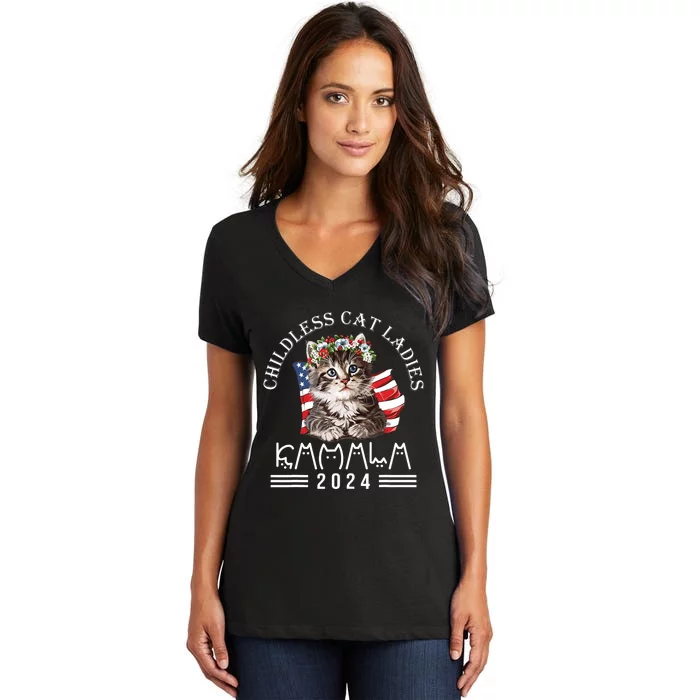 Cat Lady Fun Childless Cat Ladies 2024 Women's V-Neck T-Shirt