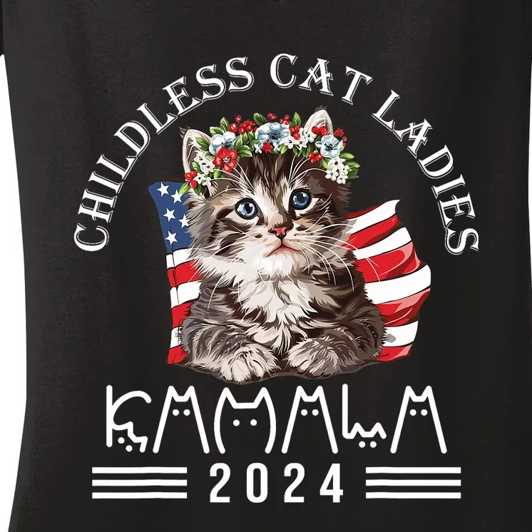 Cat Lady Fun Childless Cat Ladies 2024 Women's V-Neck T-Shirt