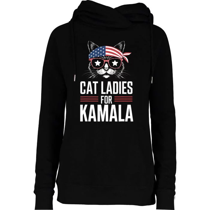 Cat Ladies For Kamala Funny Cat 2024 President Kamalaharris Womens Funnel Neck Pullover Hood