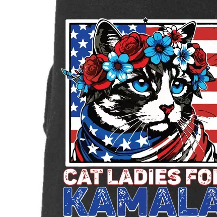 Cat Ladies For Kamala Funny Cat 2024 President Kamalaharris Doggie 3-End Fleece Hoodie