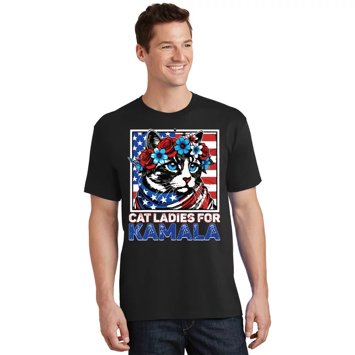 Cat Ladies For Kamala Funny Cat 2024 President Kamalaharris T-Shirt