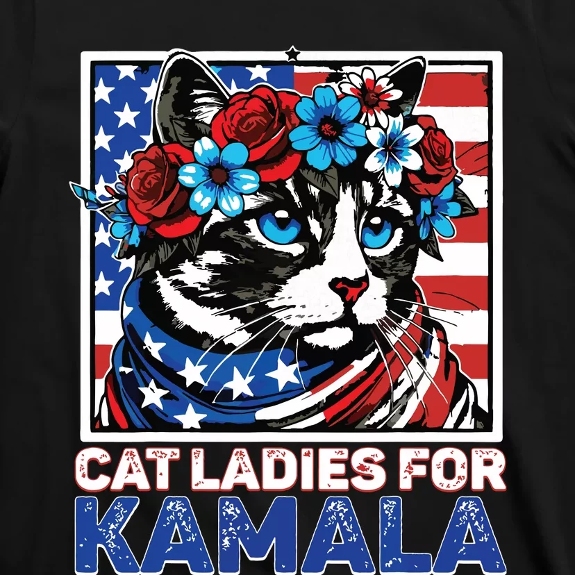 Cat Ladies For Kamala Funny Cat 2024 President Kamalaharris T-Shirt