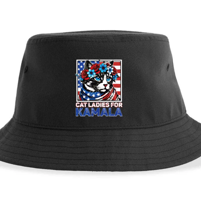 Cat Ladies For Kamala Funny Cat 2024 President Kamalaharris Sustainable Bucket Hat