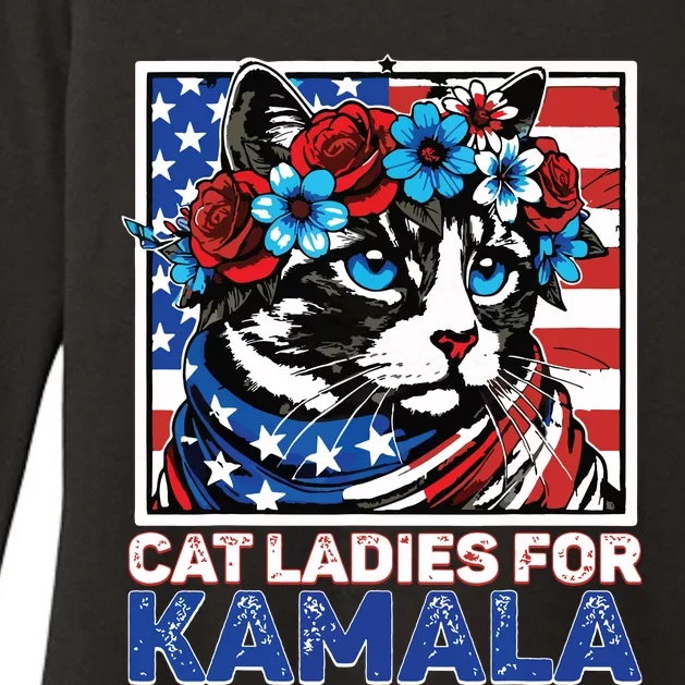 Cat Ladies For Kamala Funny Cat 2024 President Kamalaharris Womens CVC Long Sleeve Shirt