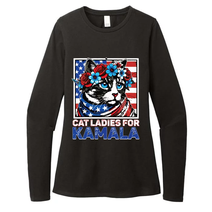 Cat Ladies For Kamala Funny Cat 2024 President Kamalaharris Womens CVC Long Sleeve Shirt