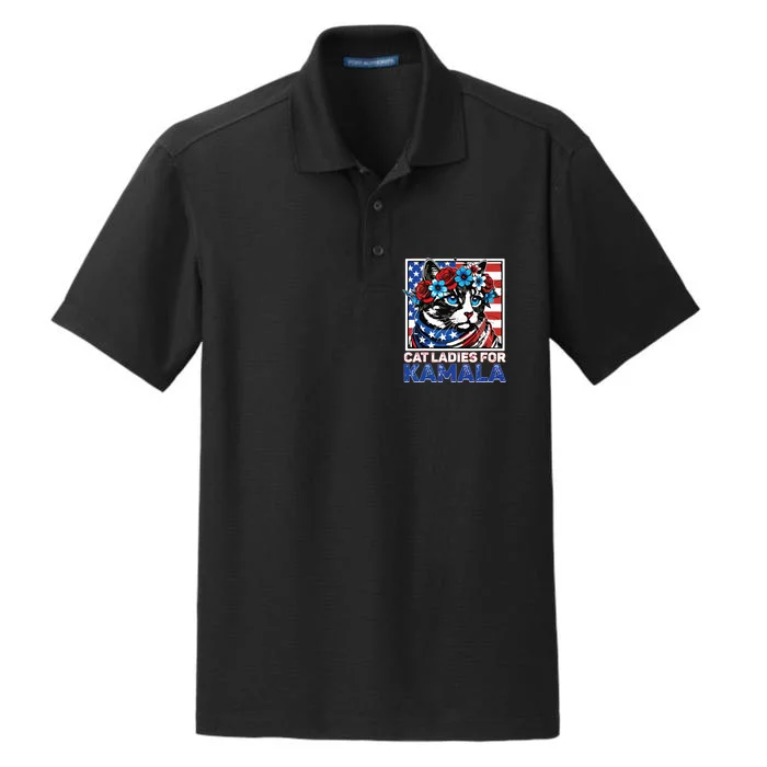 Cat Ladies For Kamala Funny Cat 2024 President Kamalaharris Dry Zone Grid Performance Polo