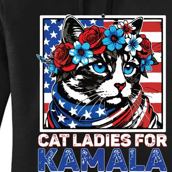 Cat Ladies For Kamala Funny Cat 2024 President Kamalaharris Women's Pullover Hoodie