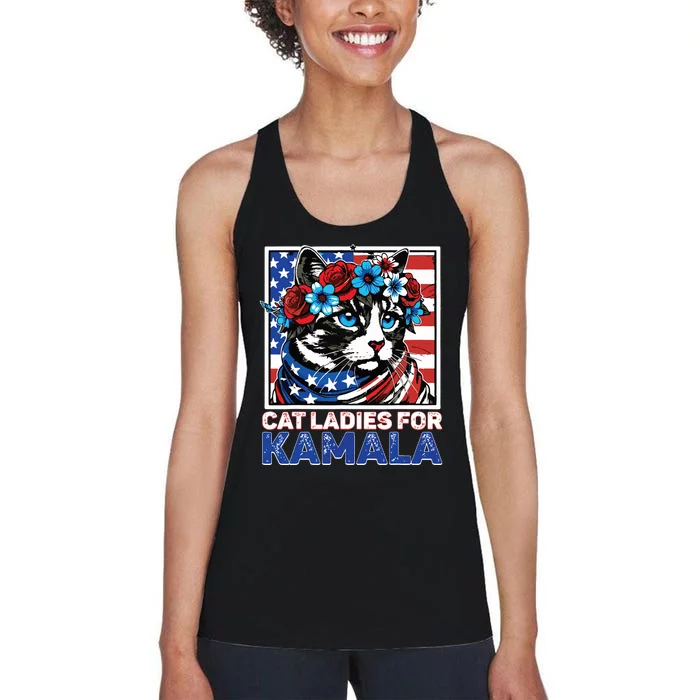 Cat Ladies For Kamala Funny Cat 2024 President Kamalaharris Women's Racerback Tank