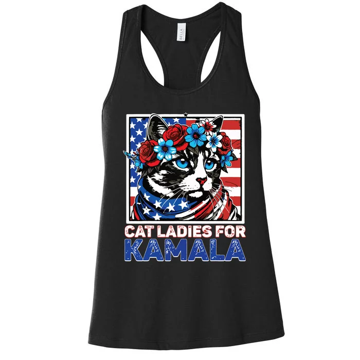 Cat Ladies For Kamala Funny Cat 2024 President Kamalaharris Women's Racerback Tank