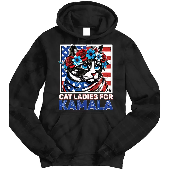 Cat Ladies For Kamala Funny Cat 2024 President Kamalaharris Tie Dye Hoodie