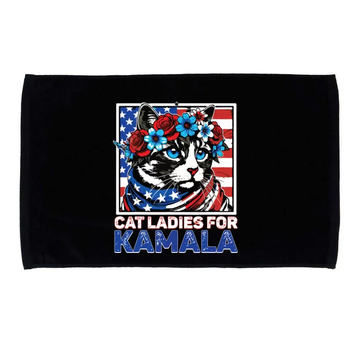 Cat Ladies For Kamala Funny Cat 2024 President Kamalaharris Microfiber Hand Towel