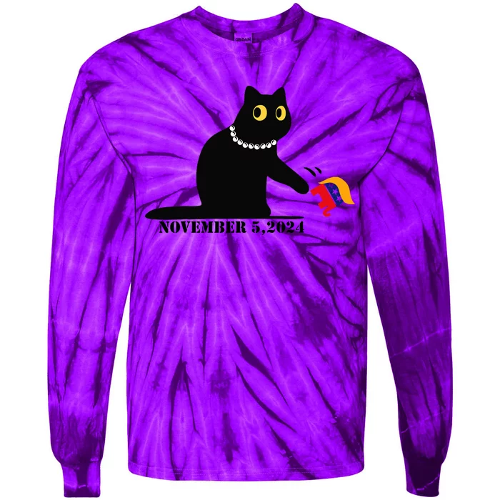 Cat Ladies For Kamala Harris 2024  Funny Cat With Pearls Tie-Dye Long Sleeve Shirt