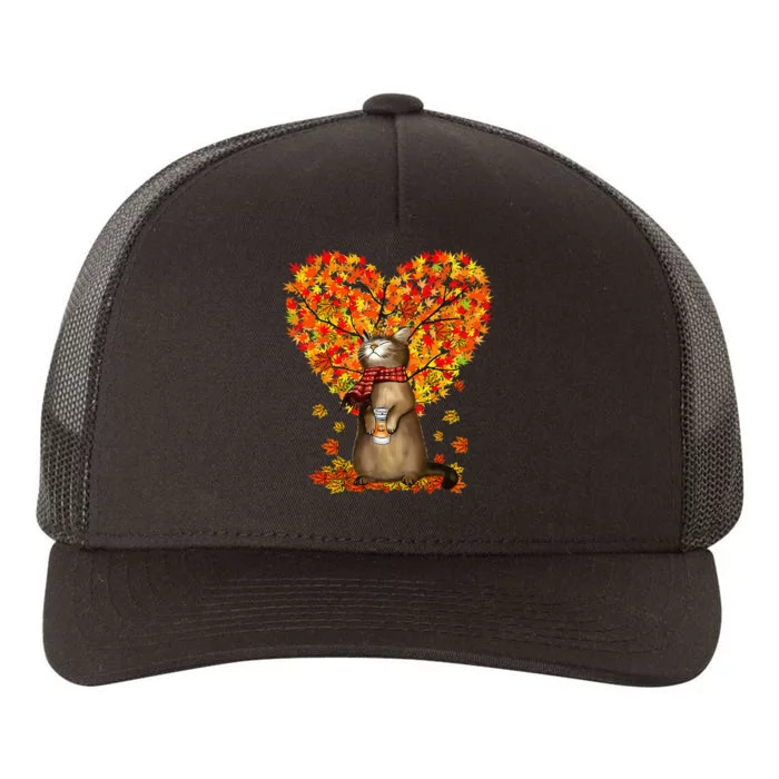 Cat Leaf Fall Hello Autumn Cat Kitten Lover Thanksgiving Yupoong Adult 5-Panel Trucker Hat