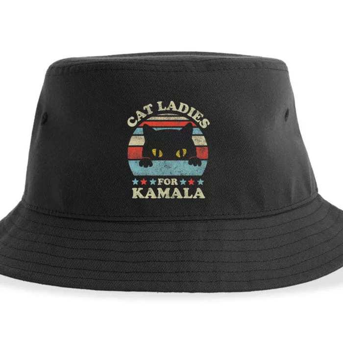 Cat Ladies For Kamala Harris Merch President 2024 Cat Lady Sustainable Bucket Hat