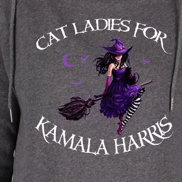 Cat Ladies For Kamala Harris 2024 Witches Harris Halloween Womens Funnel Neck Pullover Hood