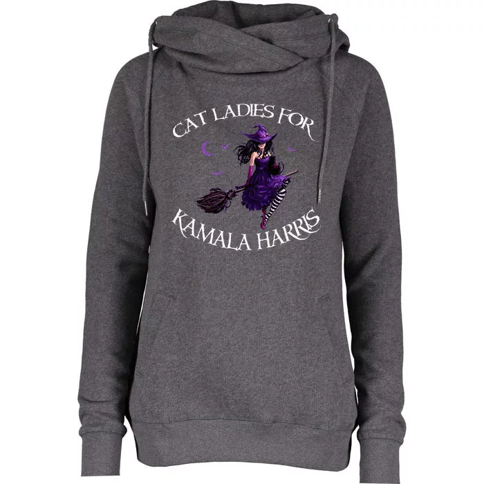 Cat Ladies For Kamala Harris 2024 Witches Harris Halloween Womens Funnel Neck Pullover Hood