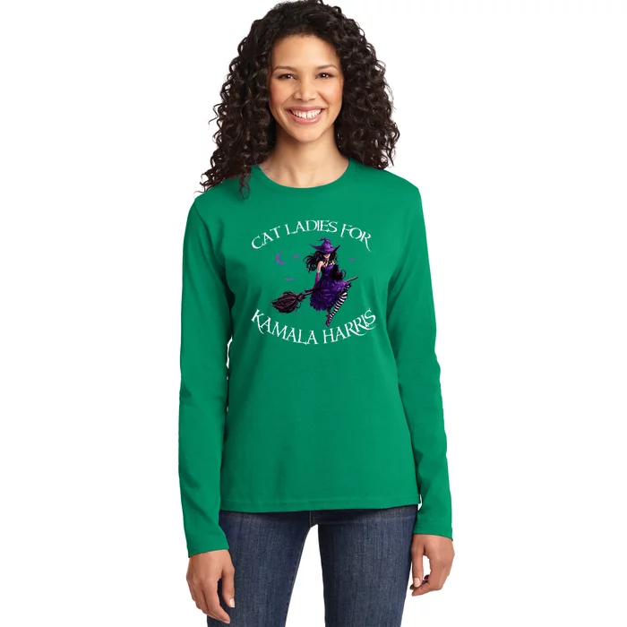 Cat Ladies For Kamala Harris 2024 Witches Harris Halloween Ladies Long Sleeve Shirt