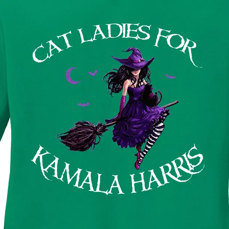 Cat Ladies For Kamala Harris 2024 Witches Harris Halloween Ladies Long Sleeve Shirt