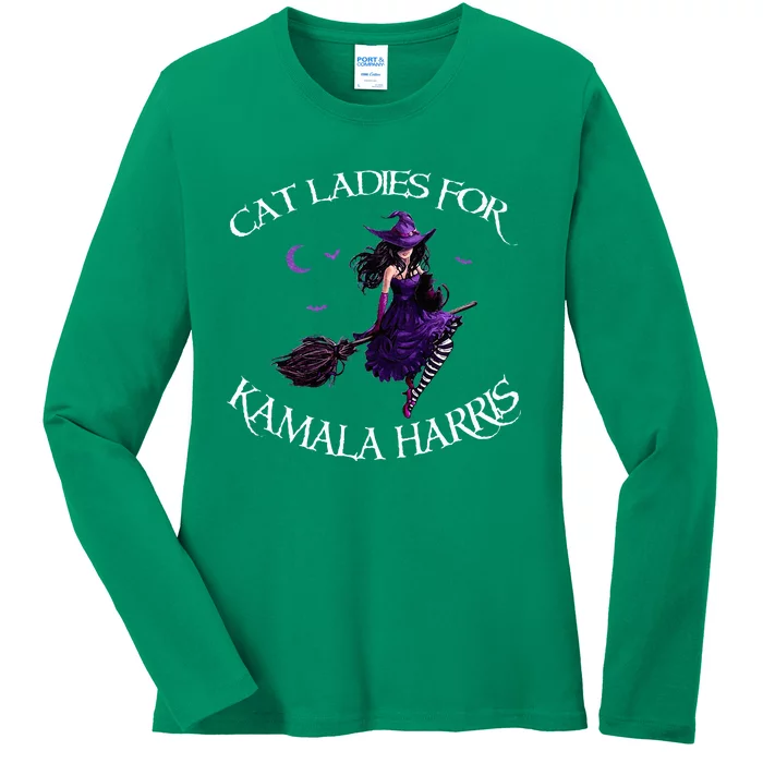 Cat Ladies For Kamala Harris 2024 Witches Harris Halloween Ladies Long Sleeve Shirt