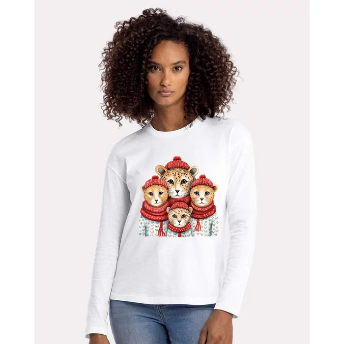 Christmas Leopard Family Matching Outfit Womens Cotton Relaxed Long Sleeve T-Shirt