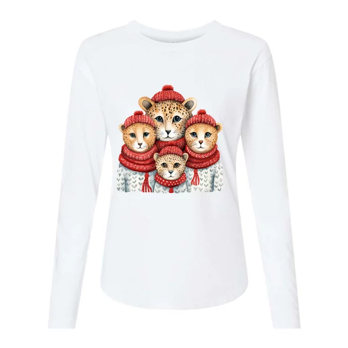 Christmas Leopard Family Matching Outfit Womens Cotton Relaxed Long Sleeve T-Shirt