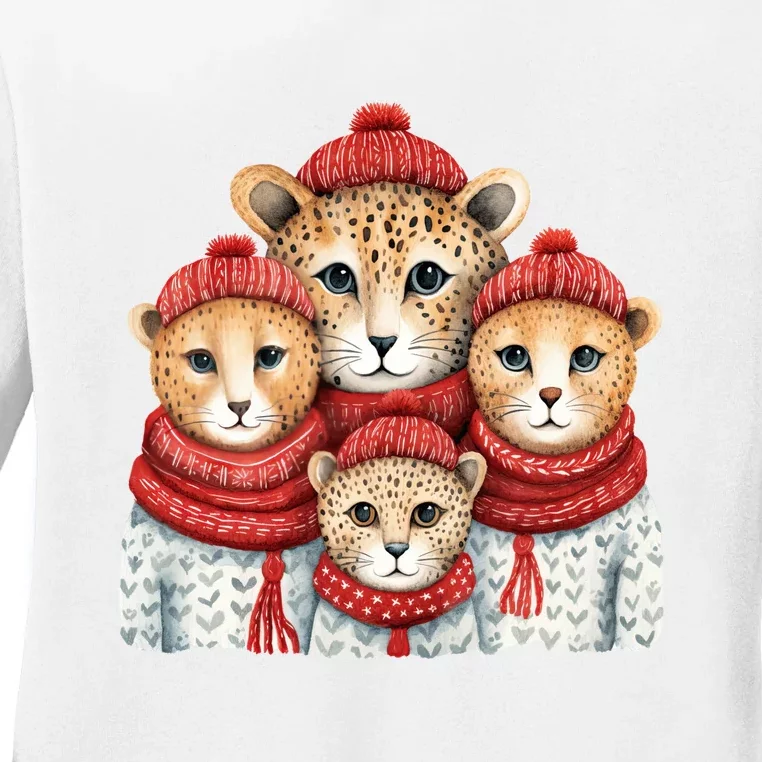 Christmas Leopard Family Matching Outfit Ladies Long Sleeve Shirt