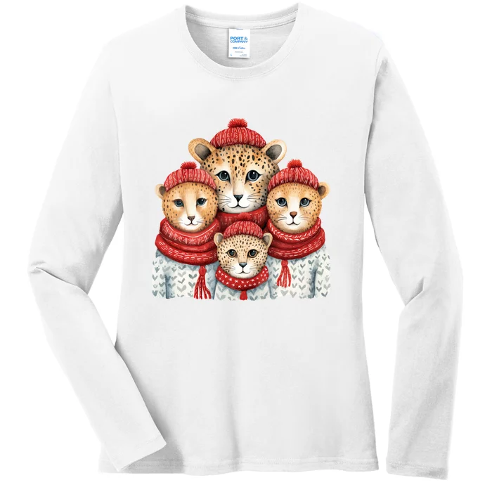 Christmas Leopard Family Matching Outfit Ladies Long Sleeve Shirt