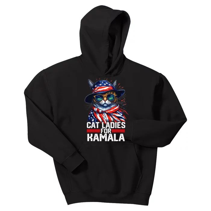 Cat Ladies For Kamala Harris Funny Cat Kids Hoodie