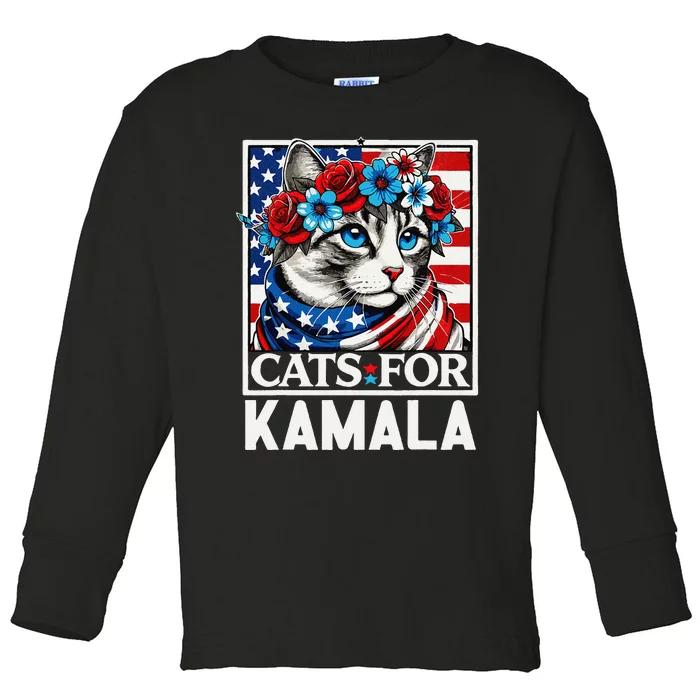 Cat Ladies For Kamala Funny Cat 2024 President Kamalaharris Gift Toddler Long Sleeve Shirt