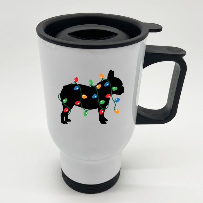 Christmas Lights French Bulldog Dog Lover Gift Front & Back Stainless Steel Travel Mug