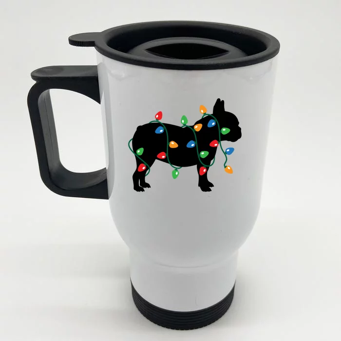 Christmas Lights French Bulldog Dog Lover Gift Front & Back Stainless Steel Travel Mug